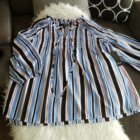 A.N.A Smocked 3/4 Sleeve Peasant Top Size L - Picture 7 of 7